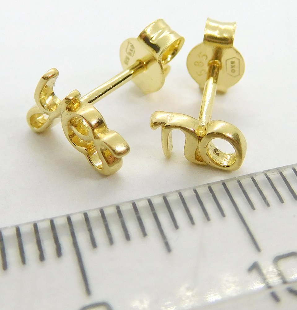 Klenoty Budín Dámské zlaté peckové náušnice na puzetku YES and NO 585/0,94gr 03245
