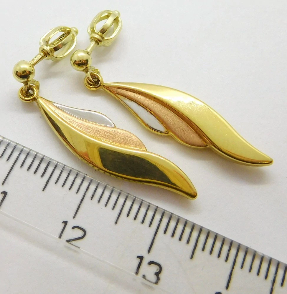 Klenoty Budín Dámské visací náušnice ze tří barev zlata na šroubek 585/2,19gr HK2311