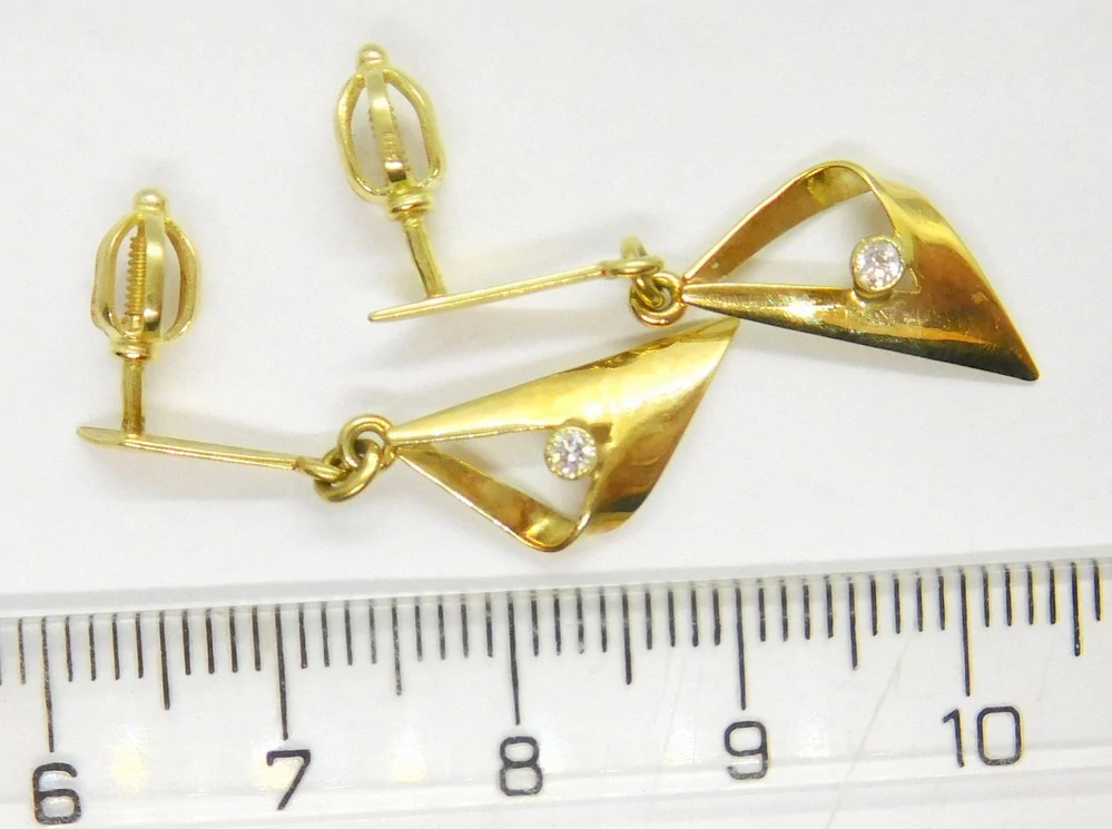 Klenoty Budín Dámské visací náušnice ze žlutého zlata s diamanty 2 x 0,066CT 585/1,96gr HKD47