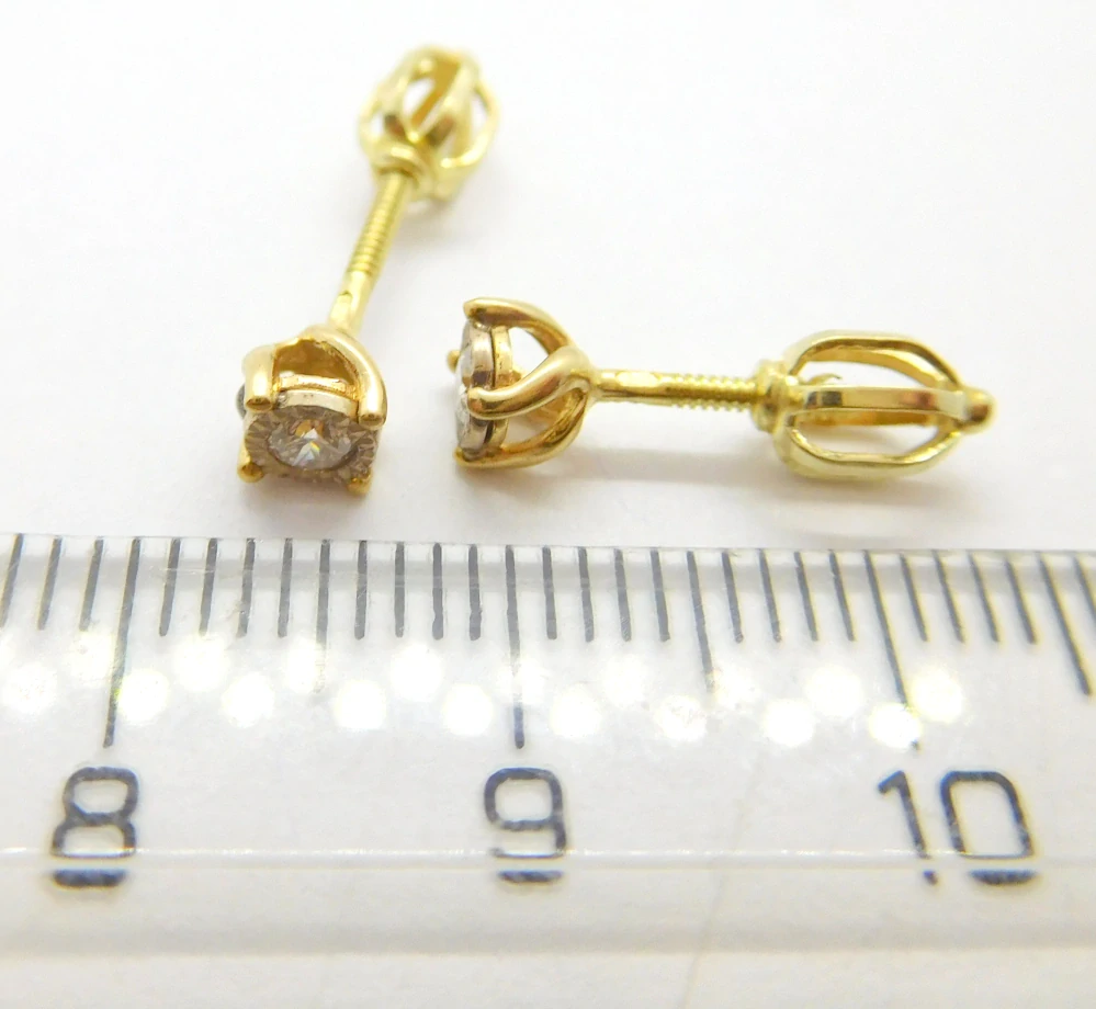 Klenoty Budín Dámské peckové zlaté náušnice s diamanty na šroubek 585/1,10gr 0,12ct HKD37
