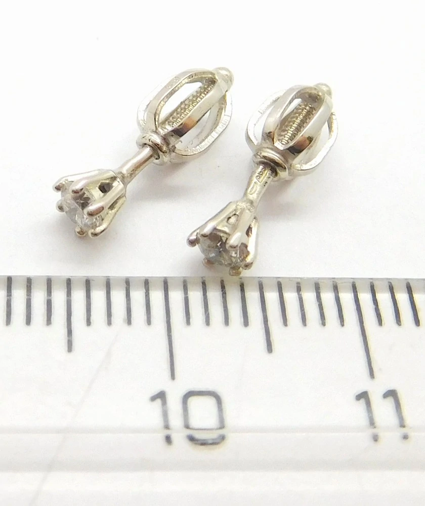 Klenoty Budín Dámské peckové zlaté náušnice s diamanty na šroubek z bílého zlata 585/0.80gr 2x0,20ct HKD42