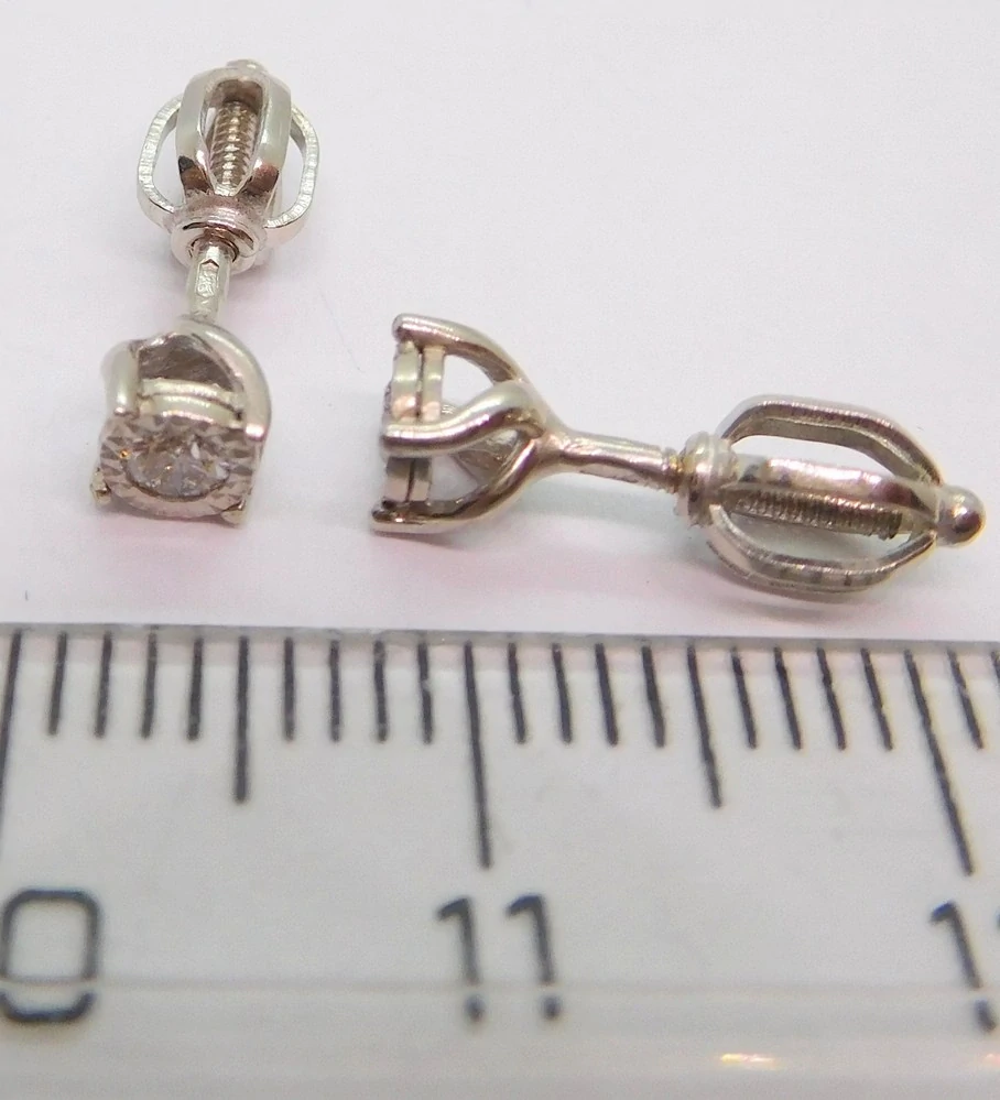 Klenoty Budín Dámské peckové zlaté náušnice s diamanty na šroubek z bílého zlata 585/1,03gr 2x0,12ct HKD36