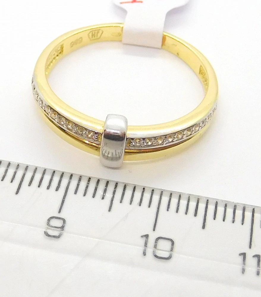 Klenoty Budín Mohutný dámský zlatý prsten se zirkony z bílého a žlutého zlata 585/3,05gr vel. 59 HK1189