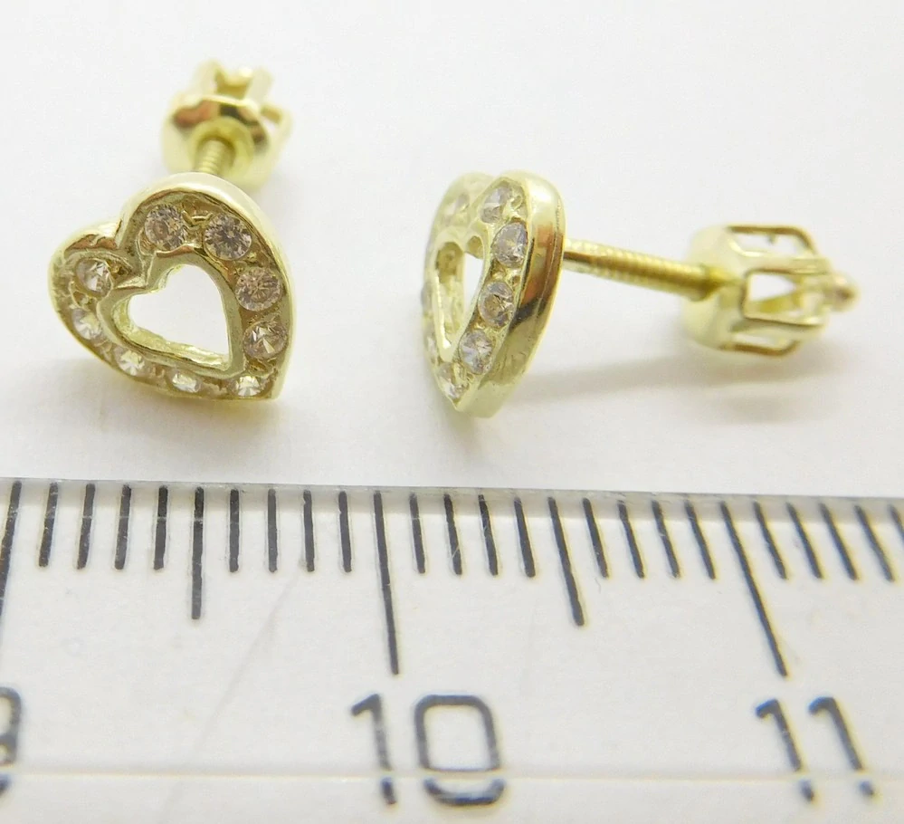 Klenoty Budín Dámské zlaté peckové náušnice srdce se zirkony na šroubek 585/1,33gr 03428