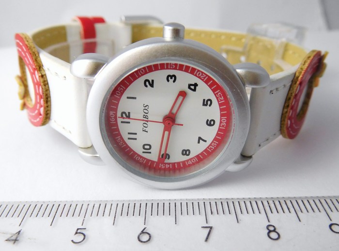 Foibos Dívčí dětské bílo červené hodinky Foibos 2773.2 s motivem kytiček 