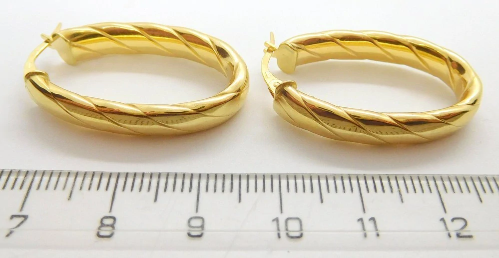 Klenoty Budín Dámské kruhové gravírované zlaté náušnice gravírované oválky 585/3,33gr HK2334