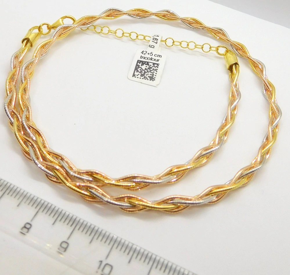 Klenoty Budín Dámský gravírovaný stříbrný náhrdelník tricolor ryz. 925/1000 42+5cm 11,67gr 031048100003