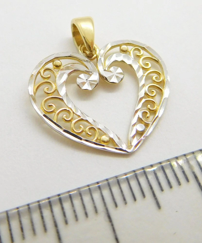 Klenoty Budín Dámský zlatý přívěsek z bílého a žlutého zlata s gravírováním srdce 585/0,77gr 02376