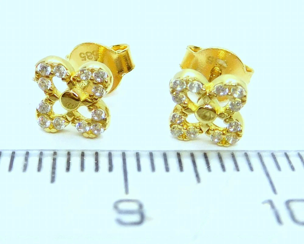 Klenoty Budín Dámské peckové zlaté náušnice na puzetku se zirkony 585/1,04gr HK2361