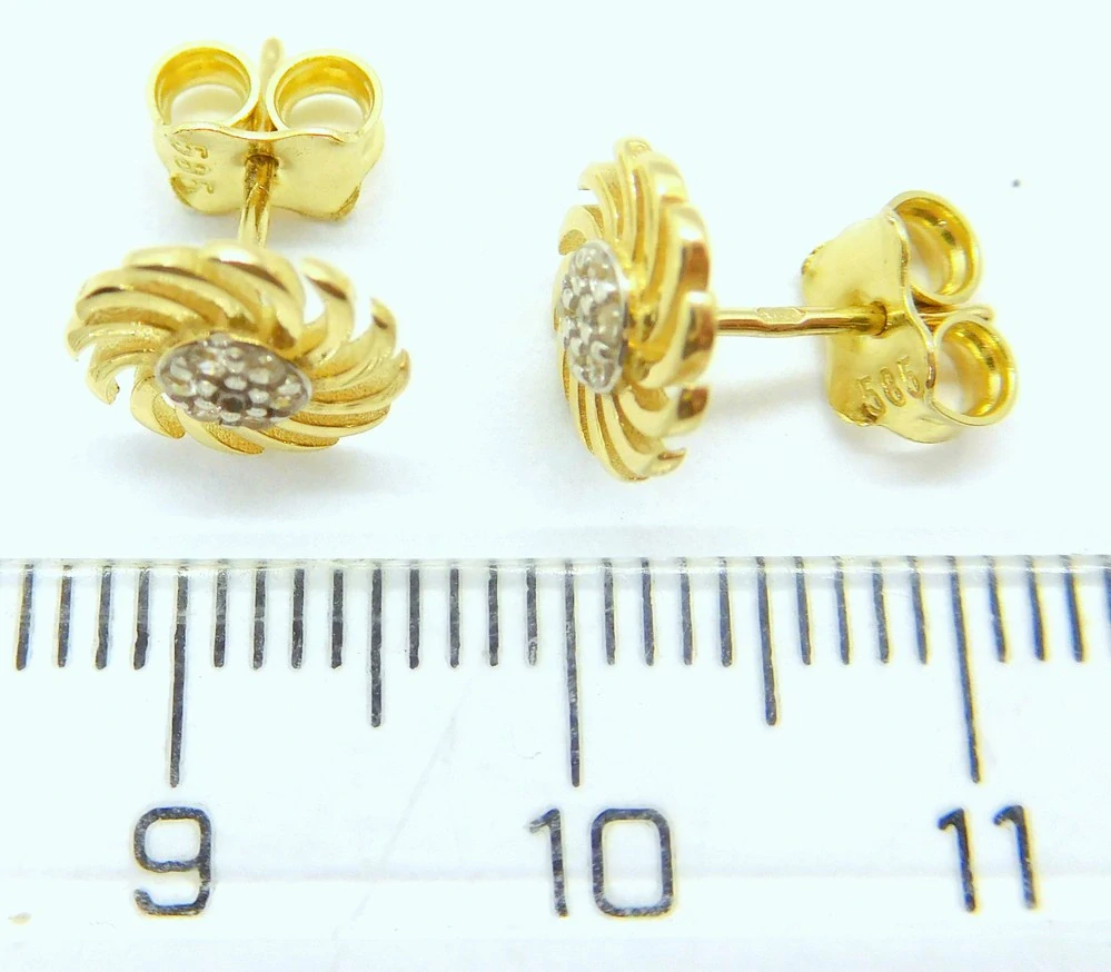 Klenoty Budín Dámské peckové zlaté náušnice na puzetku se zirkony 585/1,34gr HK2358