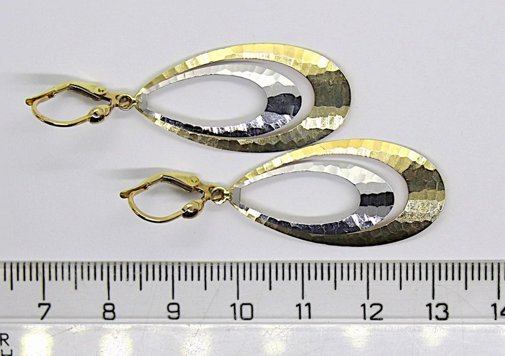 Klenoty Budín Dámské visací zlaté náušnice s gravírováním z bílého a žlutého AU 585/2,80gr HK2368