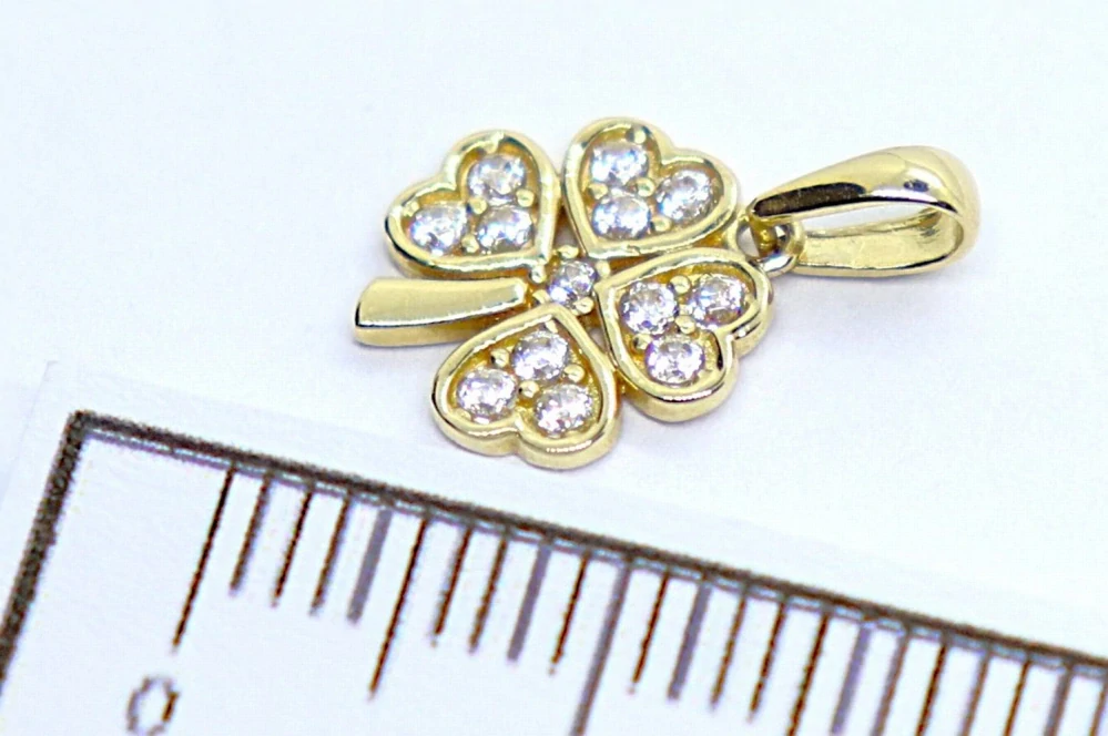 Klenoty Budín Dámský zlatý přívěsek ze žlutého zlata se zirkony čtyřlístek pro štěstí 585/0,85gr HK3242