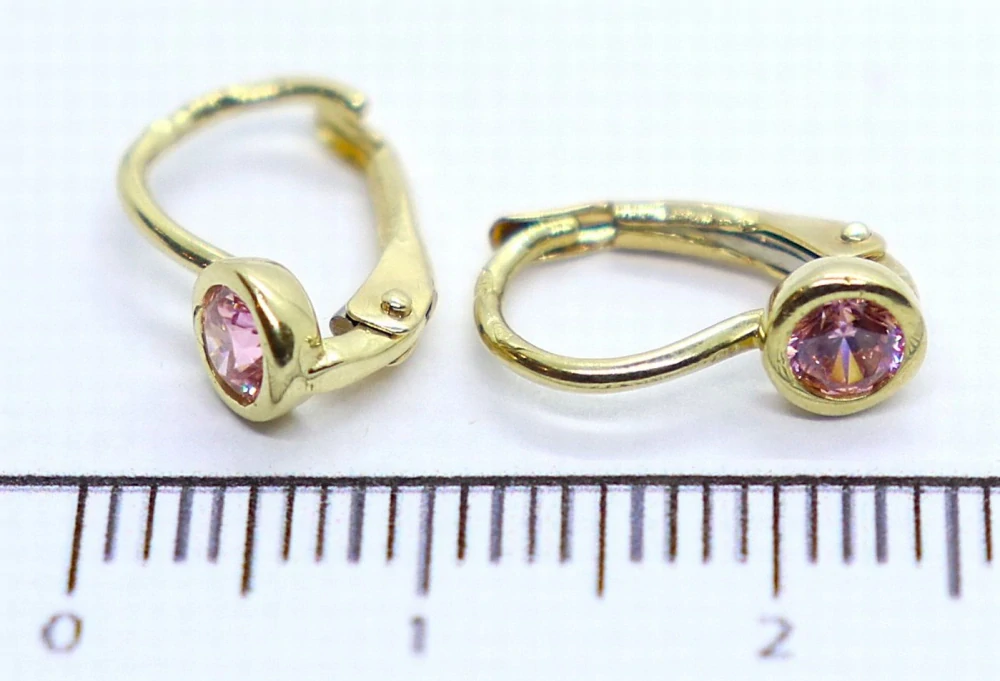 Klenoty Budín Dívčí klasické zlaté náušnice s růženíny na patent 585/1,35gr HK2383