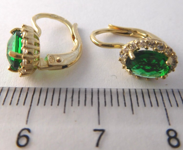 Klenoty Budín Mohutné dámské zlaté náušnice se zelenými smaragdy (2ks) 585/2,47gr HK2316