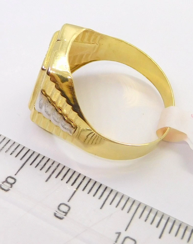 Klenoty Budín Pánský zlatý gravírovaný masivní prsten z bílého a žlutého zlata vel. 69 585/4,09gr HK1265