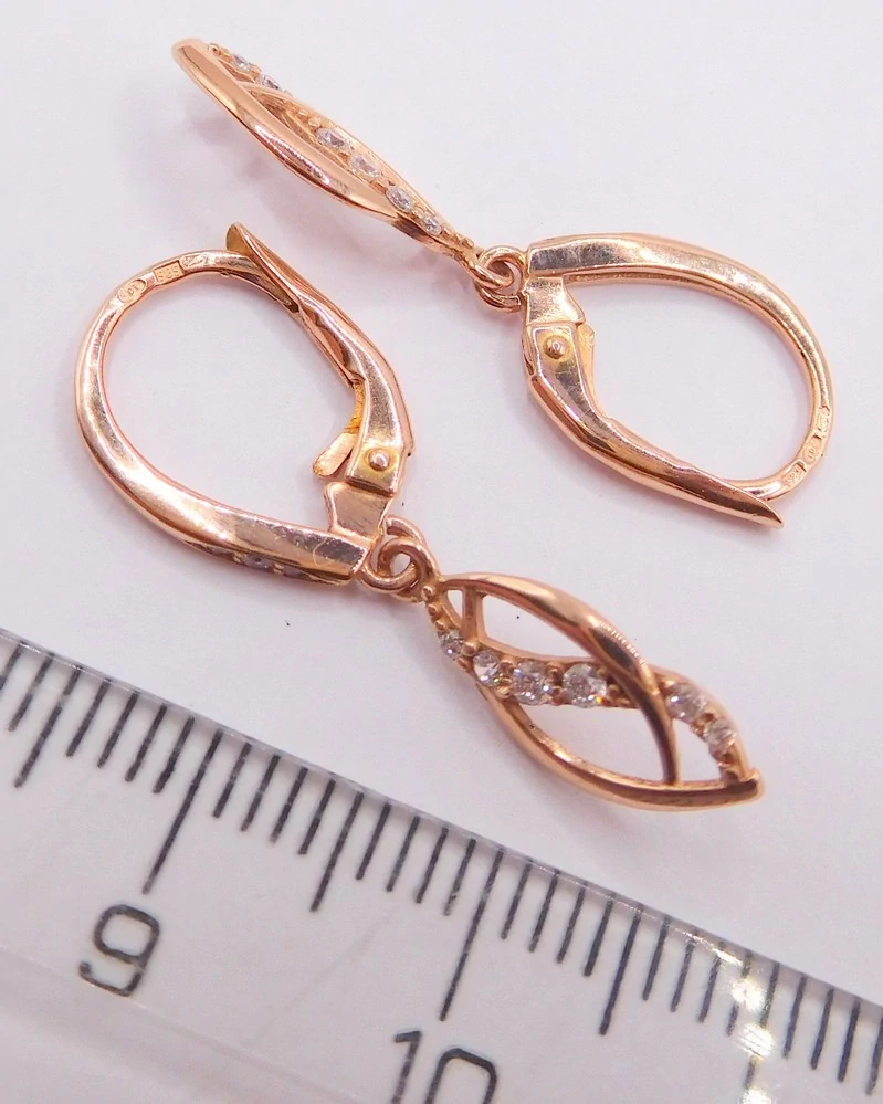 Klenoty Budín Dámské zlaté visací náušnice z růžového zlata se zirkony 585/1,82gr 6630408