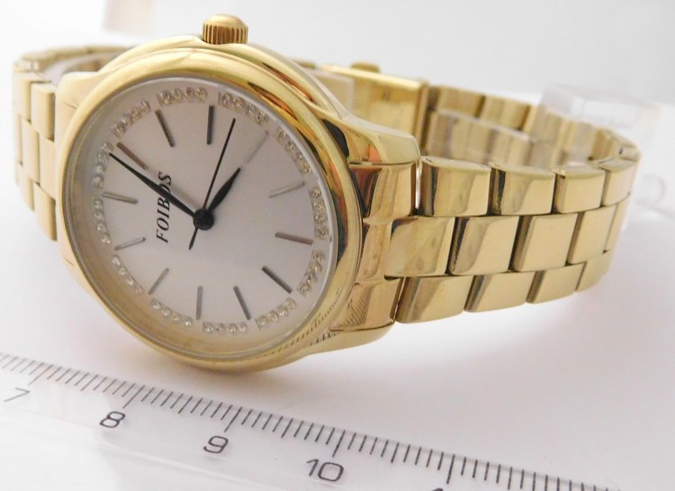 Foibos Dámské šperkové zlacené přehledné hodinky Foibos 3H232 se zirkony na číselníku