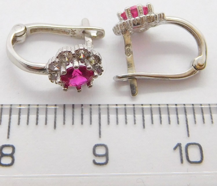 Klenoty Budín Dámské/dívčí zlaté náušnice s červeným rubínem a zirkony 585/1,23gr HK2011