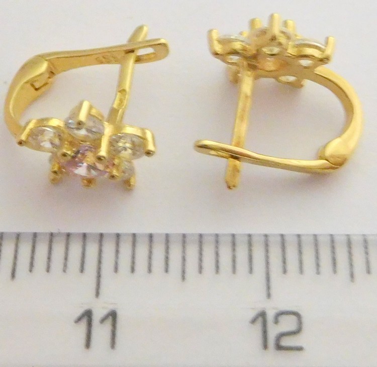 Klenoty Budín Zlaté dámské/dívčí náušnice s růženíny a zirkony 585/1,42gr H2034