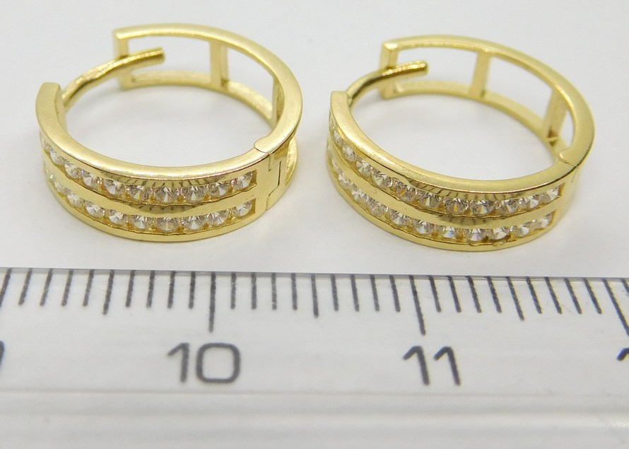 Klenoty Budín Dámské zlaté náušnice - kruhy poseté zirkony dvě řady 585/1,74gr HK2408