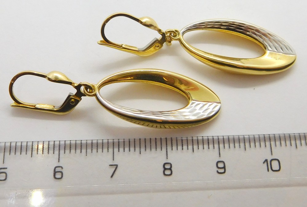 Klenoty Budín Dámské visací gravírované náušnice z bílého a žlutého zlata 585/3,17gr HK2134