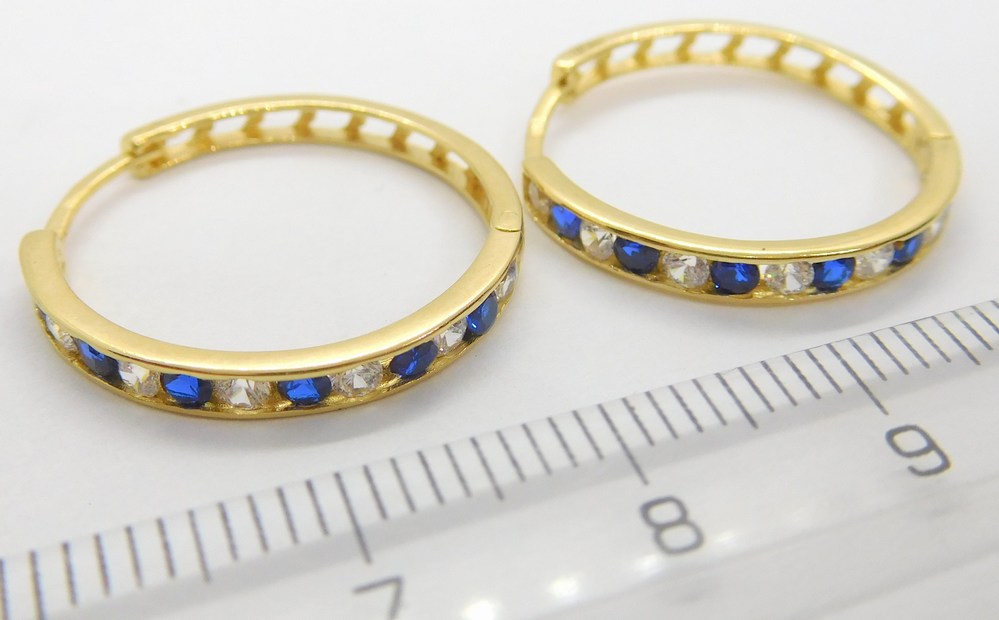 Klenoty Budín Velké zlaté kruhy náušnice se zirkony a modrými safíry 585/2,48gr HK2165