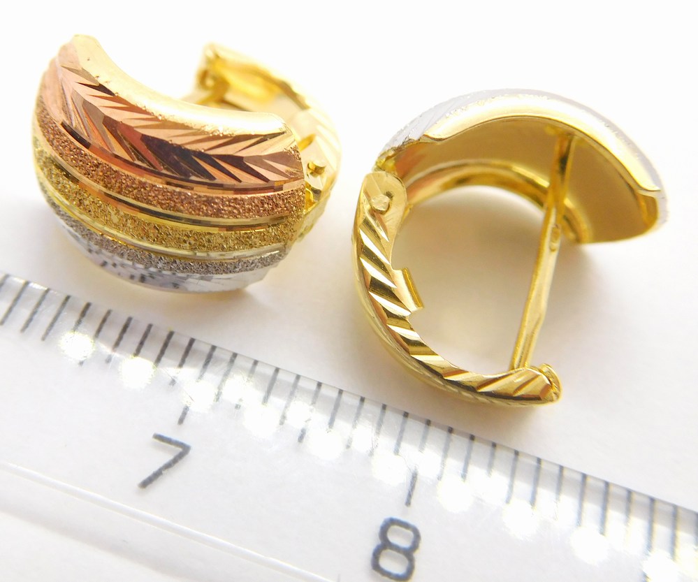 Klenoty Budín Mohutné gravírované zlaté náušnice z bílého, žlutého a růžového zlata 585/3,18gr HK2171