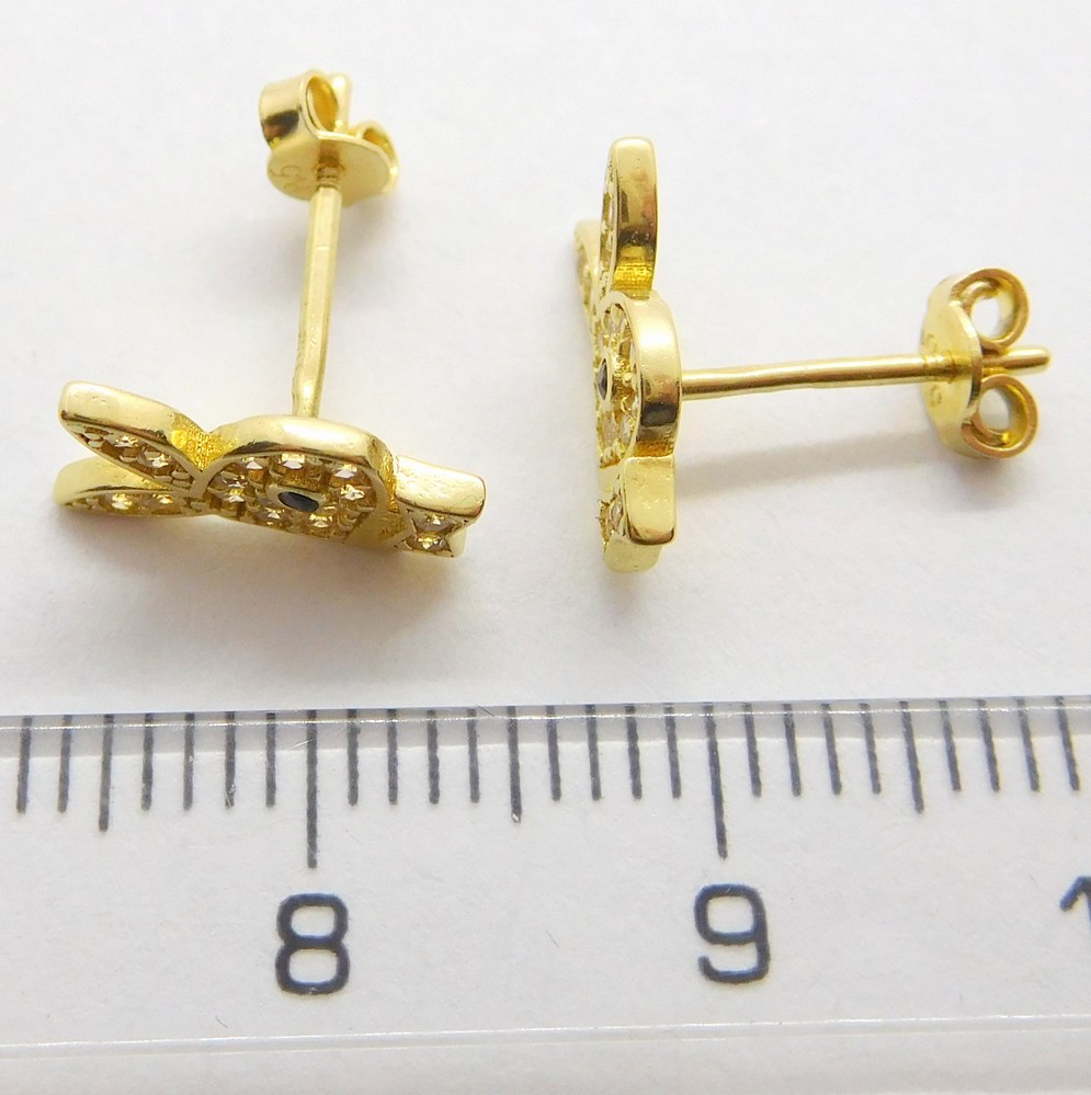 Klenoty Budín Dámské zlaté náušnice se zirkony zajíčci playboy 585/1,33gr GLEYV-01785