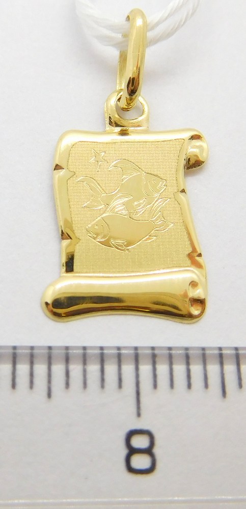 Klenoty Budín Zlatý přívěsek na pergamenu s gravírováním - znamení RYBY 585/0,34gr GUPYN-43011