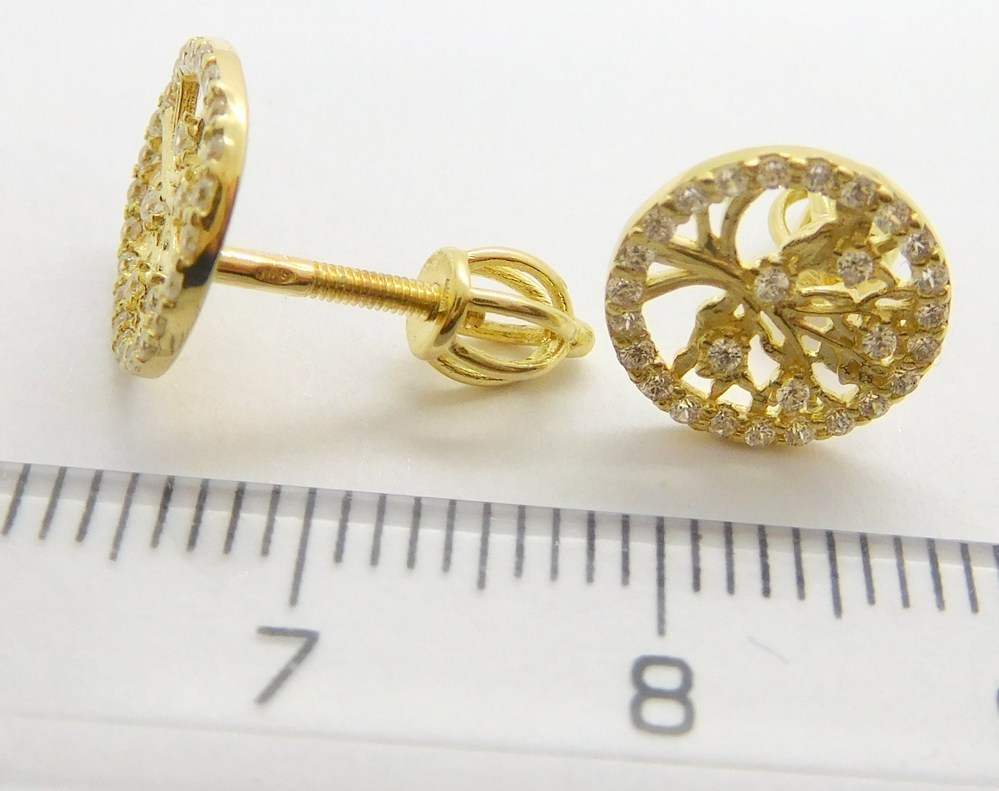 Klenoty Budín Zlaté náušnice se zirkony (stromy života) na šroubek 585/1,45gr 6630413