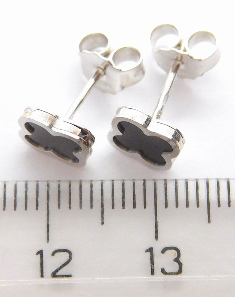 Klenoty Budín Dámské zlaté náušnice z bílého zlata s černým smaltem čtyřlístek 585/1,33gr H225