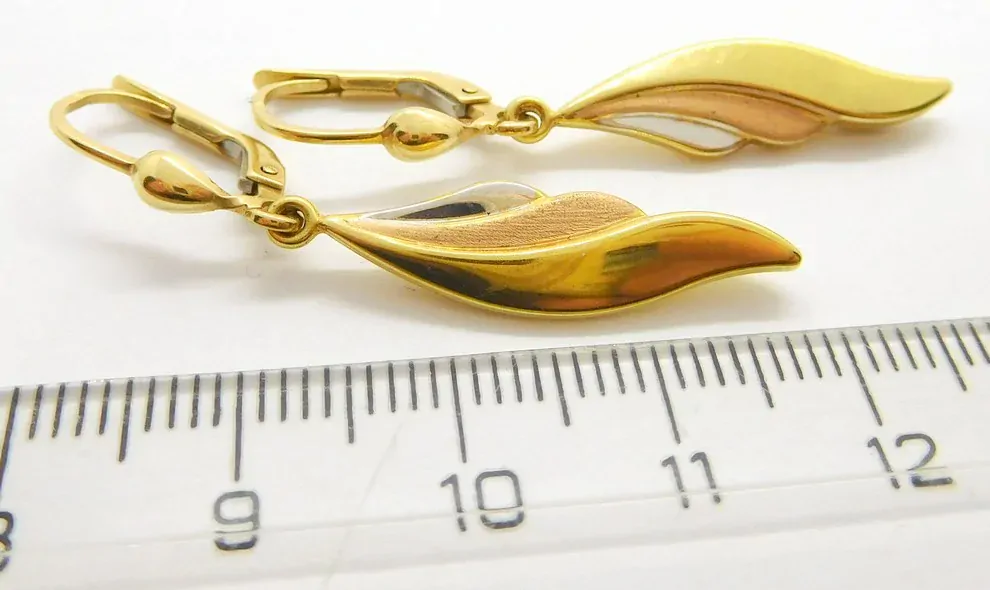 Klenoty Budín Dámské visací náušnice ze tří barev zlata s gravírováním 585/2,48gr HK2235