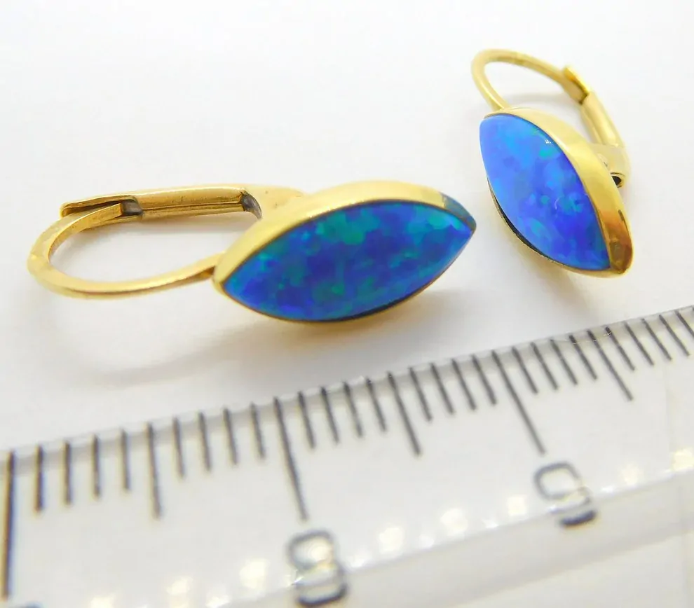 Klenoty Budín Dámské klasické mohutné náušnice s modrými opály 585/2,00gr HK2244