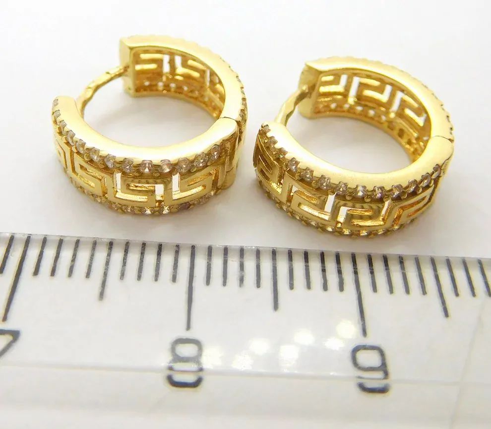 Klenoty Budín Dámské kruhové zlaté náušnice se zirkony - řecký vzor 585/2,87gr HK2243