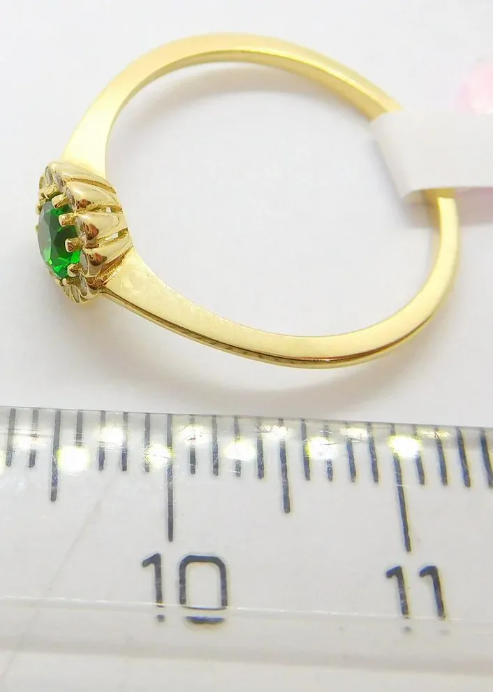Klenoty Budín Dámský zlatý prsten se zirkony a velkým zeleným smaragdem 585/1,25gr vel. 54 HK1155