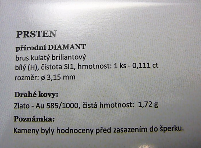 Klenoty Budín Zlatý zásnubní prsten s přírodním diamantem 585/1,72 gr D001