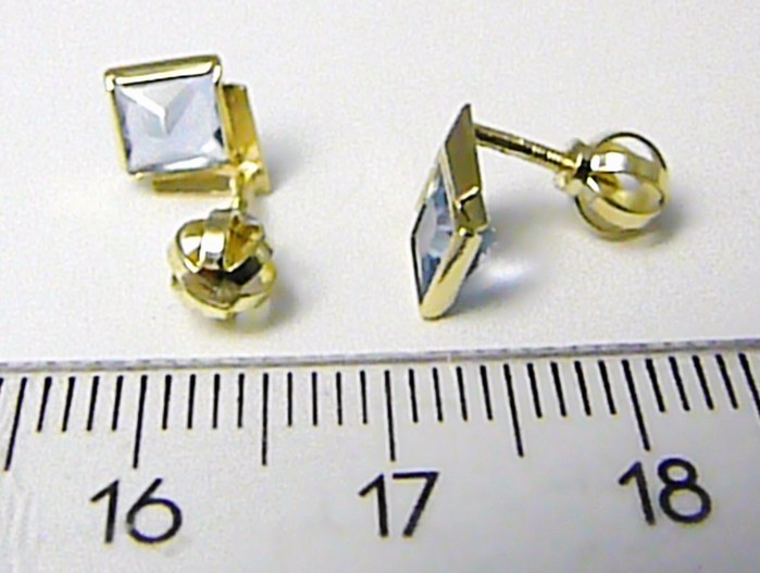 Klenoty Budín Dámské zlaté pecičky s modrými akvamaríny na šroubek 585/1,12gr 236040918
