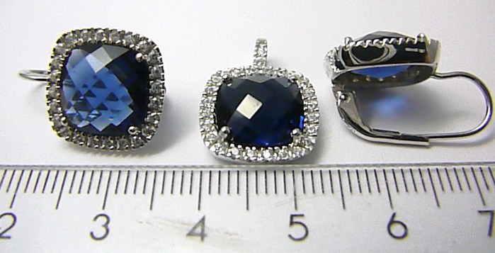 Klenoty Budín Luxusní mohutná stříbrná rhodium souprava s modrými safíry 0306591