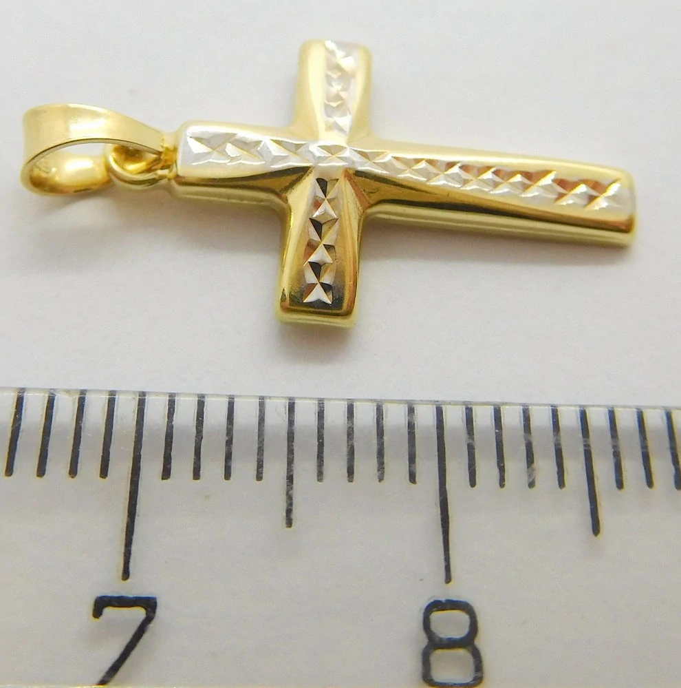 Klenoty Budín Dámský zlatý gravírovaný přívěsek křížek z bílého a žlutého zlata 585/0,66gr 02176