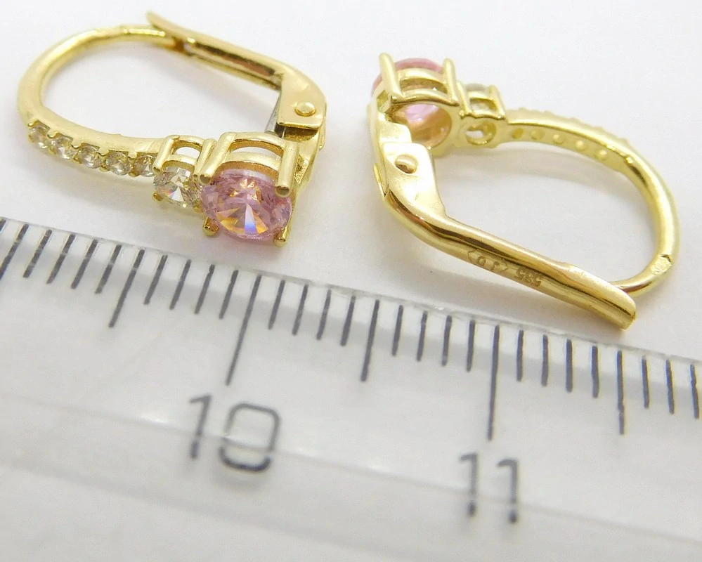 Klenoty Budín Dámské zlaté náušnice s růžovými růženíny a zirkony 585/1,89gr HK2279