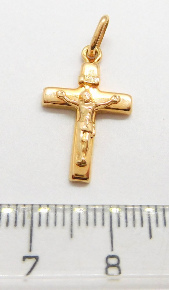 Klenoty Budín Mohutný zlatý přívěsek z růžového zlata křížek s Kristem 585/1,03gr 01217