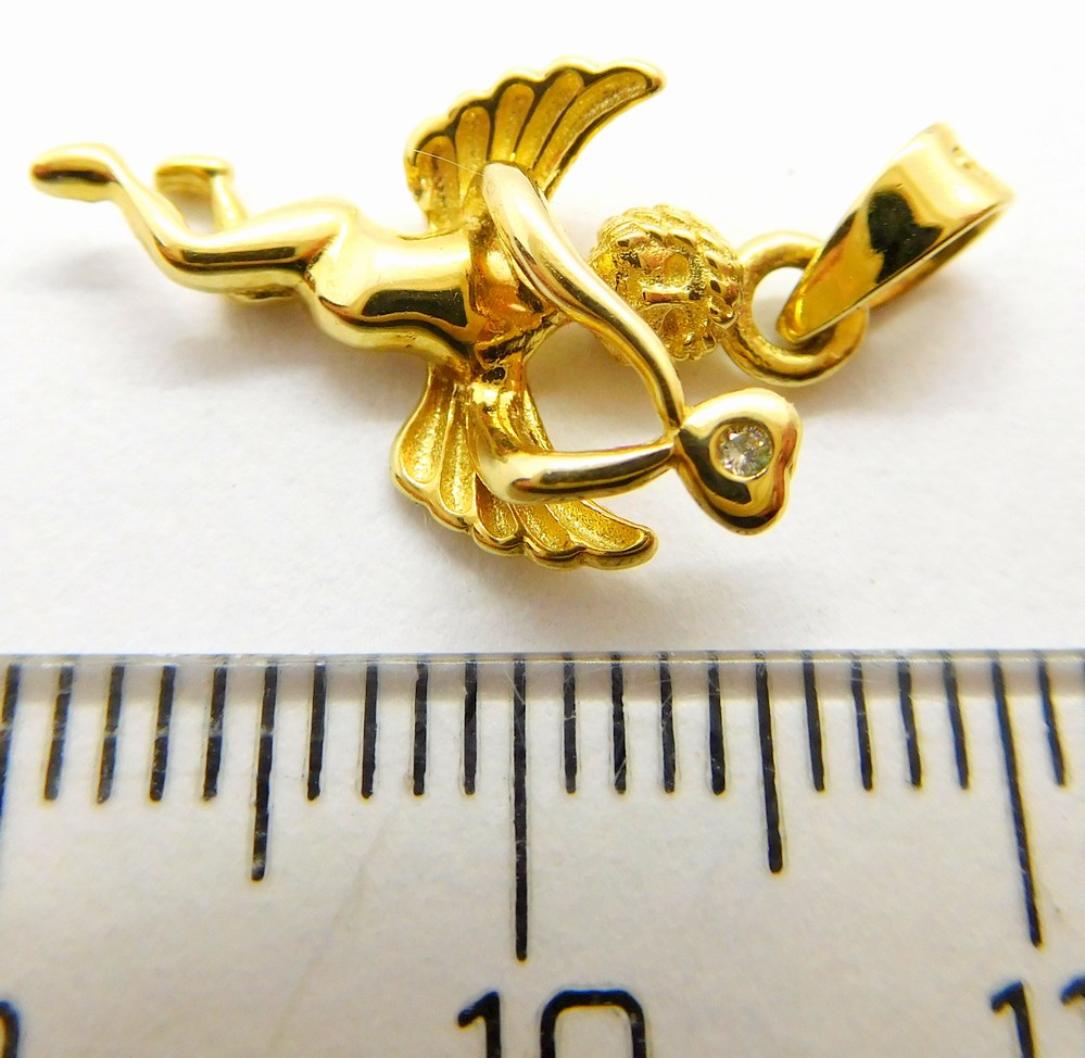 Klenoty Budín Dámský zlatý přívěsek se zirkonem 3D letící andělíček 585/1,17gr 40981