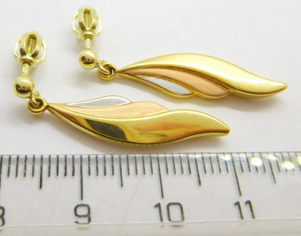 Klenoty Budín Dámské visací náušnice ze tří barev zlata na šroubek 585/2,19gr HK2311