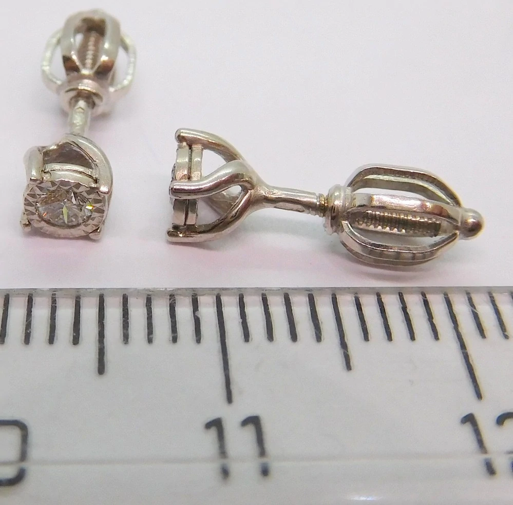 Klenoty Budín Dámské peckové zlaté náušnice s diamanty na šroubek z bílého zlata 585/1,03gr 2x0,12ct HKD36