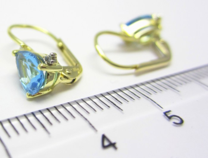 Luxusní zlaté diamantové náušnice s pravými modrými topazy 585/1,60g 3830062 