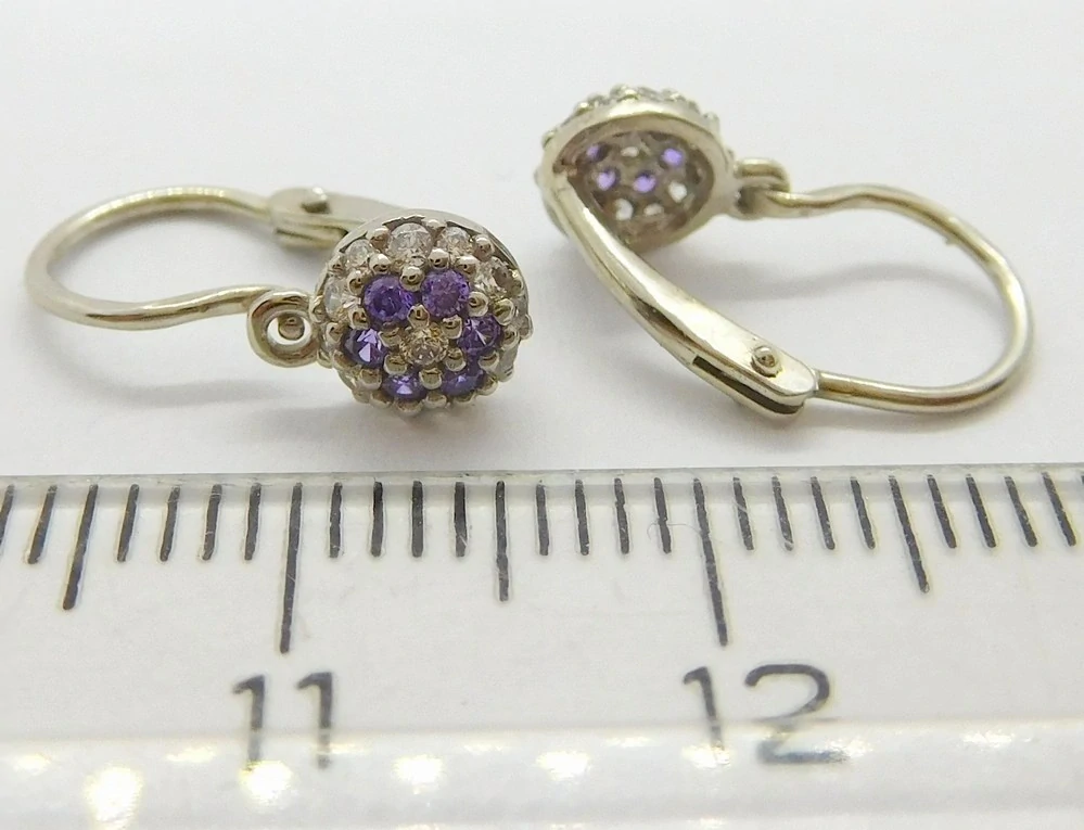 Klenoty Budín Dětské zlaté náušnice z bílého zlata se zirkony a ametysty 585/1,12gr 00736