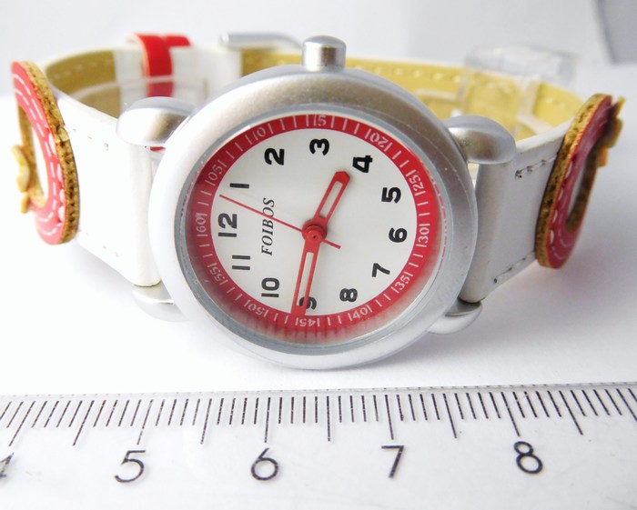 Foibos Dívčí dětské bílo červené hodinky Foibos 2773.2 s motivem kytiček 