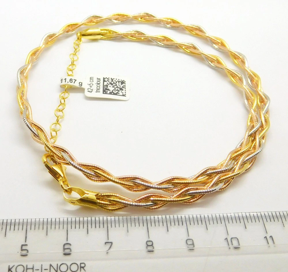 Klenoty Budín Dámský gravírovaný stříbrný náhrdelník tricolor ryz. 925/1000 42+5cm 11,67gr 031048100003