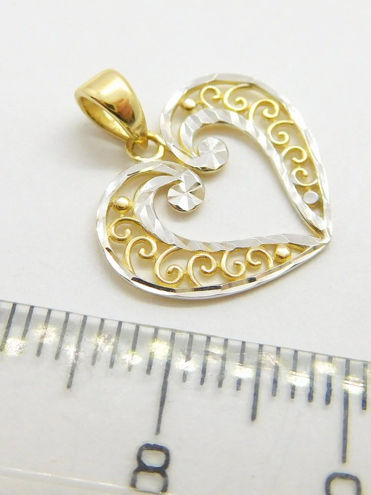 Klenoty Budín Dámský zlatý přívěsek z bílého a žlutého zlata s gravírováním srdce 585/0,77gr 02376