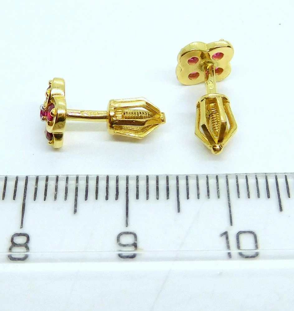 Klenoty Budín Dámské peckové zlaté náušnice na šroubek s červenými rubíny 585/1,84gr HK2362